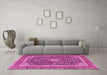 Machine Washable Medallion Pink Traditional Rug in a Living Room, wshtr3350pnk