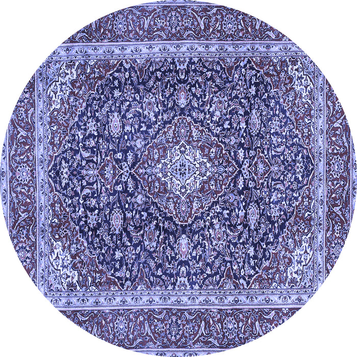 Round Machine Washable Medallion Blue Traditional Rug, wshtr3350blu