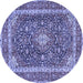 Round Machine Washable Medallion Blue Traditional Rug, wshtr3350blu