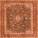 Round Machine Washable Medallion Orange Traditional Area Rugs, wshtr3350org