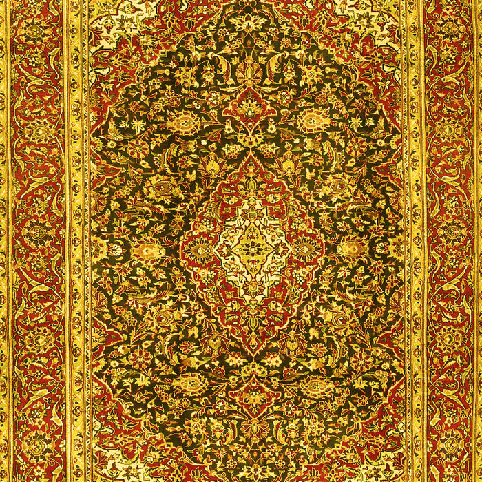Machine Washable Medallion Yellow Traditional Rug, wshtr3350yw