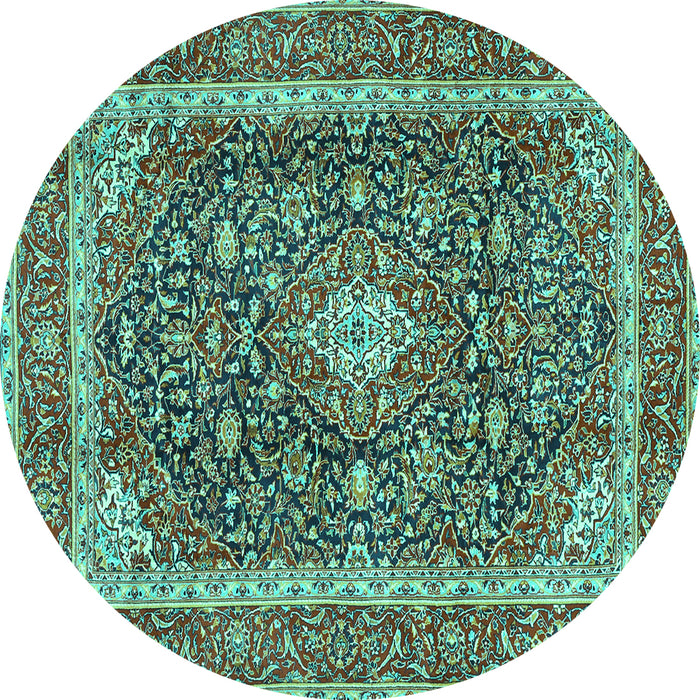 Round Medallion Turquoise Traditional Rug, tr3350turq