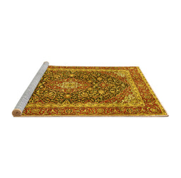 Sideview of Machine Washable Medallion Yellow Traditional Rug, wshtr3350yw