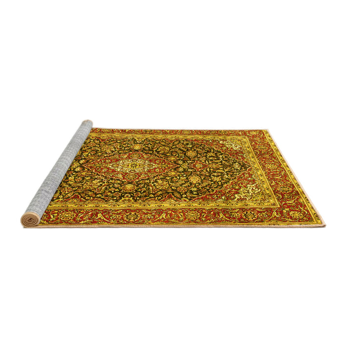 Sideview of Machine Washable Medallion Yellow Traditional Rug, wshtr3350yw