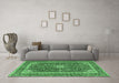 Machine Washable Medallion Emerald Green Traditional Area Rugs in a Living Room,, wshtr3350emgrn