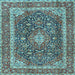 Square Machine Washable Medallion Light Blue Traditional Rug, wshtr3350lblu