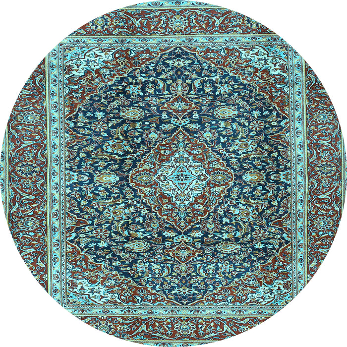 Round Medallion Light Blue Traditional Rug, tr3350lblu