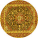 Round Machine Washable Medallion Yellow Traditional Rug, wshtr3350yw