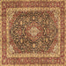 Square Machine Washable Medallion Brown Traditional Rug, wshtr3350brn