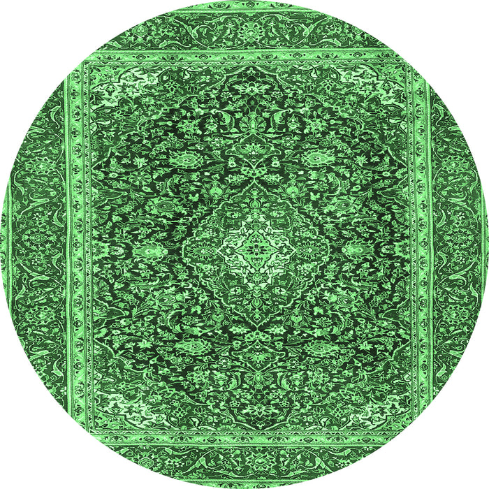 Round Machine Washable Medallion Emerald Green Traditional Area Rugs, wshtr3350emgrn