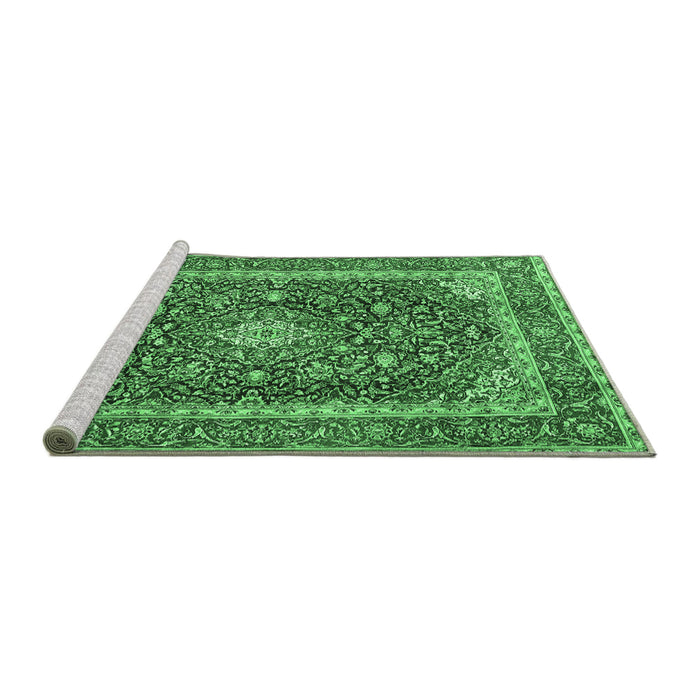 Sideview of Machine Washable Medallion Emerald Green Traditional Area Rugs, wshtr3350emgrn