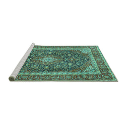 Sideview of Machine Washable Medallion Turquoise Traditional Area Rugs, wshtr3350turq