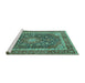 Sideview of Machine Washable Medallion Turquoise Traditional Area Rugs, wshtr3350turq