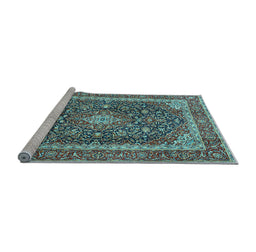 Sideview of Machine Washable Medallion Light Blue Traditional Rug, wshtr3350lblu