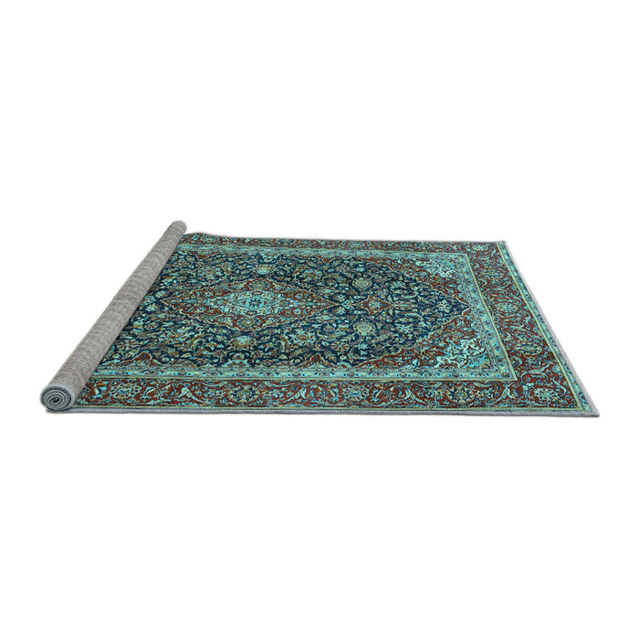 Sideview of Machine Washable Medallion Light Blue Traditional Rug, wshtr3350lblu