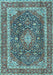 Machine Washable Medallion Light Blue Traditional Rug, wshtr3350lblu