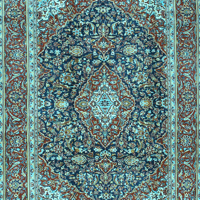 Machine Washable Medallion Light Blue Traditional Rug, wshtr3350lblu
