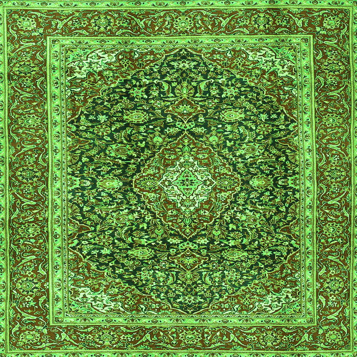 Round Machine Washable Medallion Green Traditional Area Rugs, wshtr3350grn