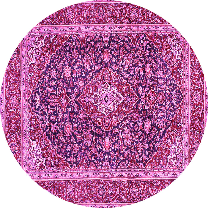 Round Machine Washable Medallion Pink Traditional Rug, wshtr3350pnk