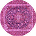 Round Machine Washable Medallion Pink Traditional Rug, wshtr3350pnk