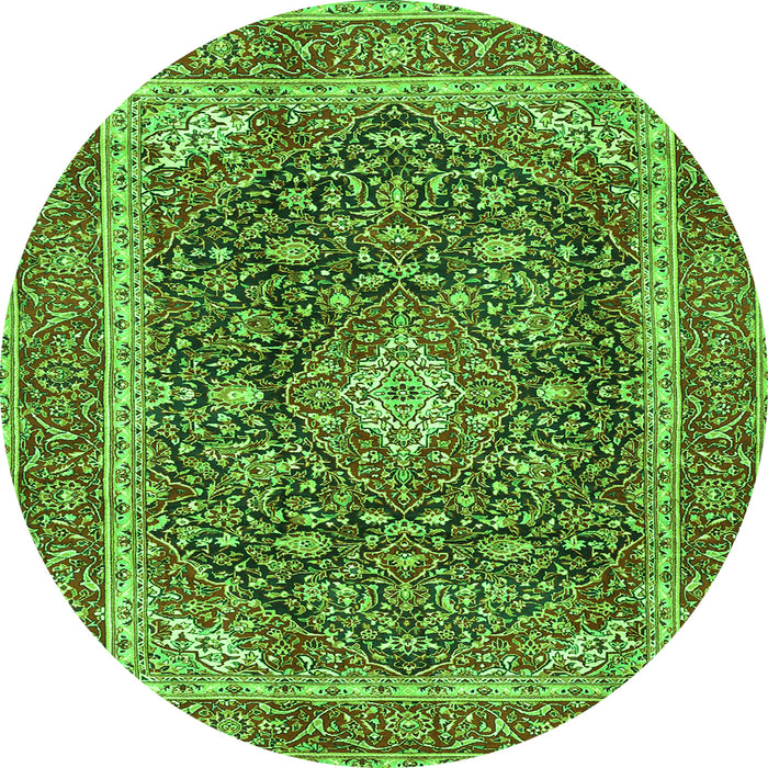 Machine Washable Medallion Green Traditional Area Rugs, wshtr3350grn