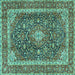 Square Machine Washable Medallion Turquoise Traditional Area Rugs, wshtr3350turq