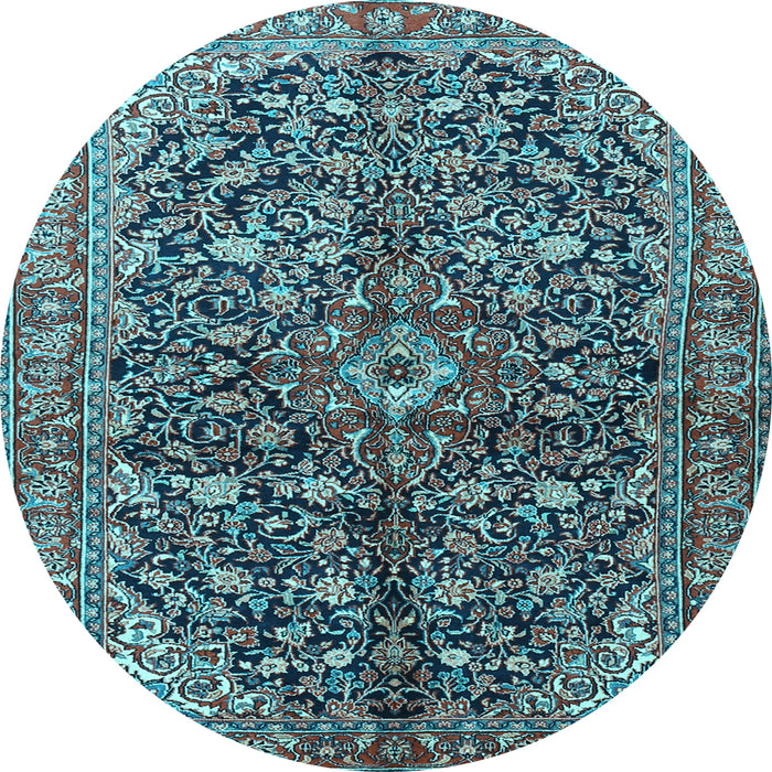 Round Machine Washable Persian Light Blue Traditional Rug, wshtr3351lblu
