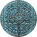 Round Machine Washable Persian Light Blue Traditional Rug, wshtr3351lblu