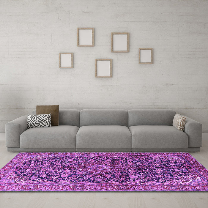 Machine Washable Persian Purple Traditional Area Rugs in a Living Room, wshtr3351pur