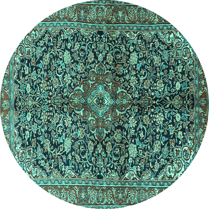 Round Persian Turquoise Traditional Rug, tr3351turq