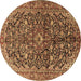 Round Machine Washable Persian Brown Traditional Rug, wshtr3351brn