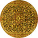 Round Machine Washable Persian Yellow Traditional Rug, wshtr3351yw