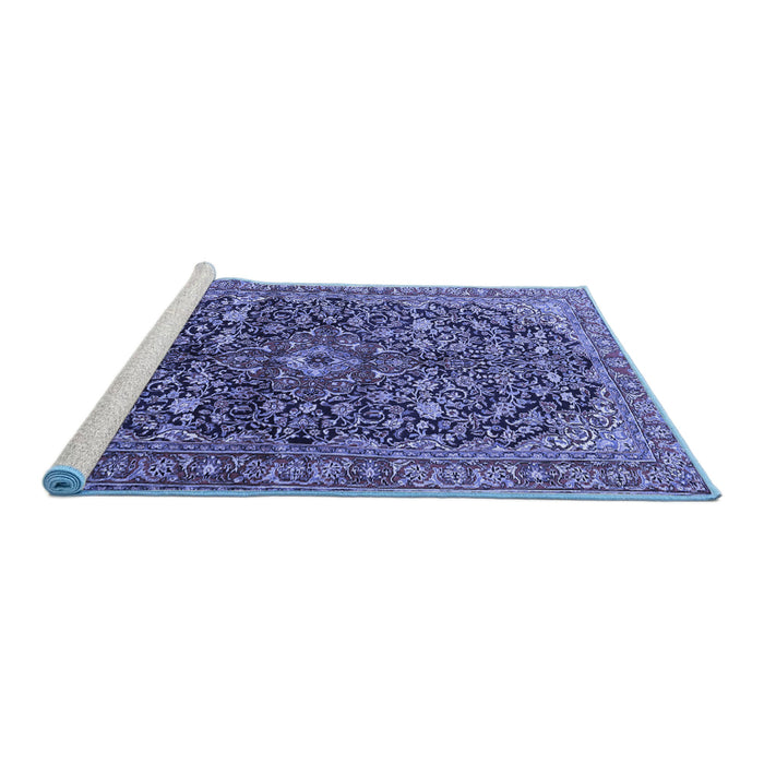 Sideview of Machine Washable Persian Blue Traditional Rug, wshtr3351blu