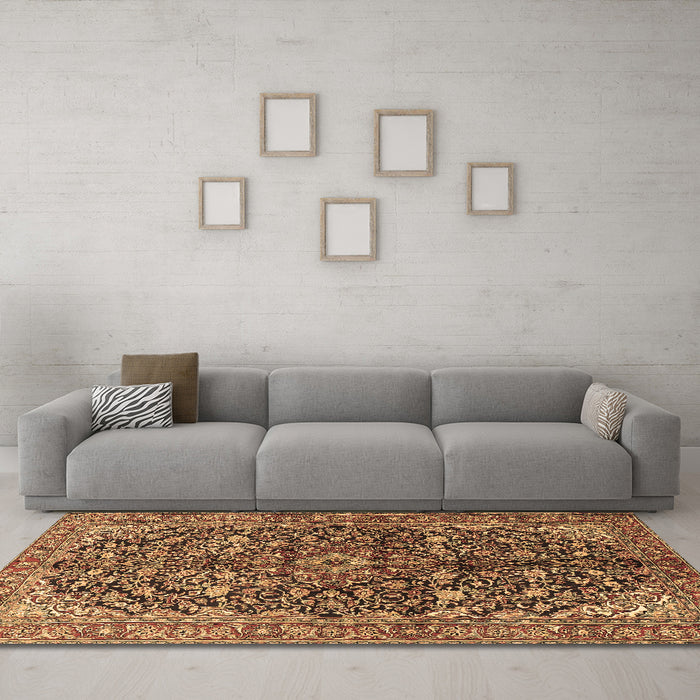 Machine Washable Persian Brown Traditional Rug in a Living Room,, wshtr3351brn