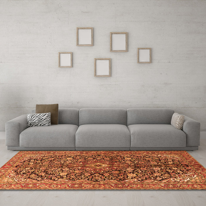 Machine Washable Persian Orange Traditional Area Rugs in a Living Room, wshtr3351org