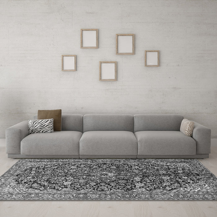 Machine Washable Persian Gray Traditional Rug in a Living Room,, wshtr3351gry