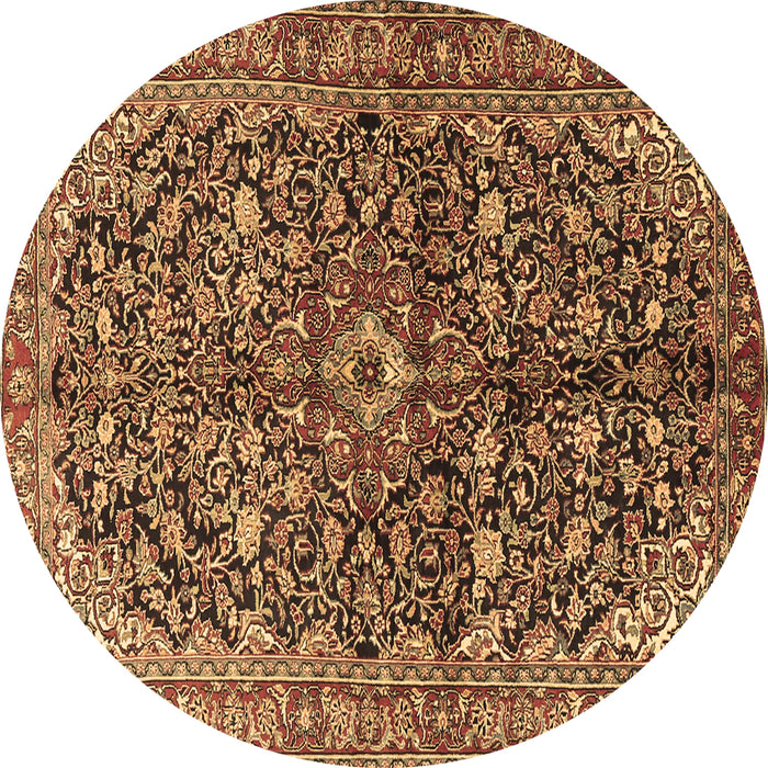 Round Persian Brown Traditional Rug, tr3351brn