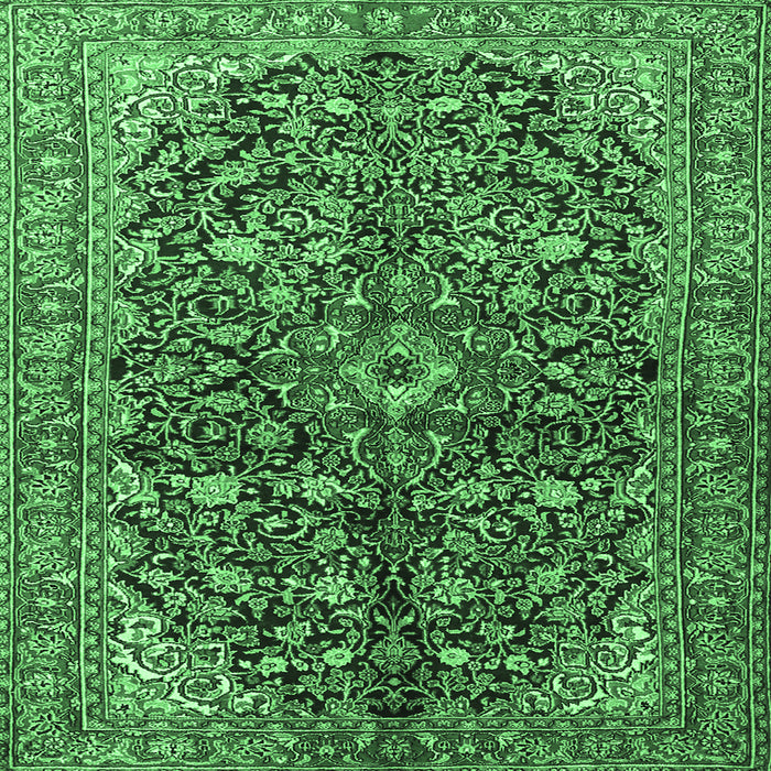 Square Machine Washable Persian Emerald Green Traditional Area Rugs, wshtr3351emgrn
