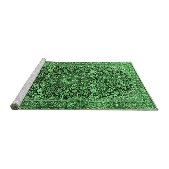 Sideview of Machine Washable Persian Emerald Green Traditional Area Rugs, wshtr3351emgrn