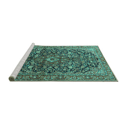 Sideview of Machine Washable Persian Turquoise Traditional Area Rugs, wshtr3351turq