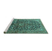 Sideview of Machine Washable Persian Turquoise Traditional Area Rugs, wshtr3351turq