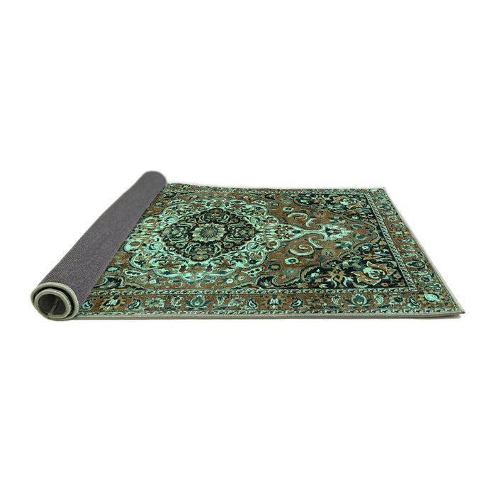 Sideview of Medallion Turquoise Traditional Rug, tr3352turq
