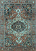 Machine Washable Medallion Light Blue Traditional Rug, wshtr3352lblu