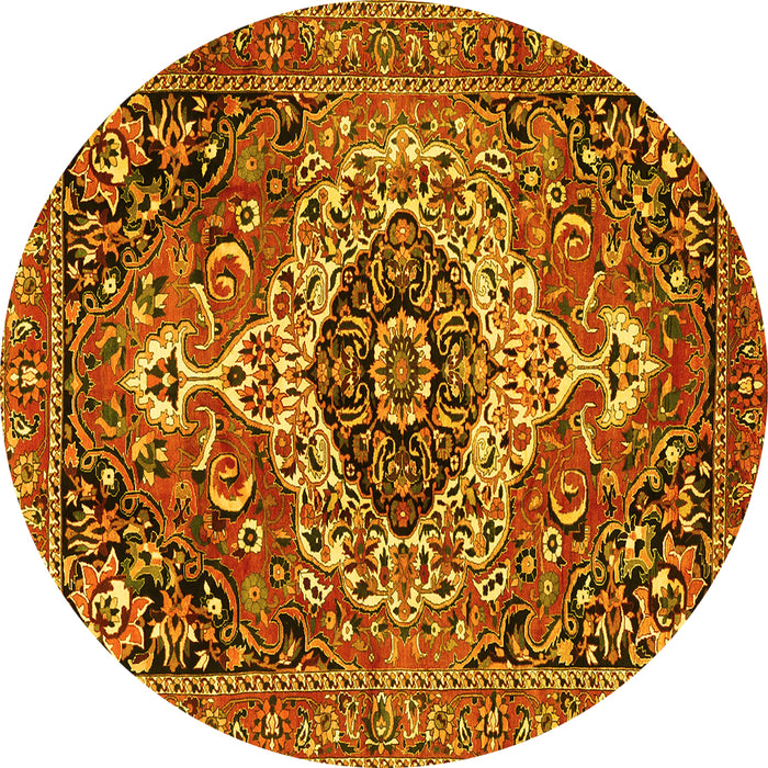 Round Machine Washable Medallion Yellow Traditional Rug, wshtr3352yw