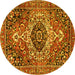 Round Machine Washable Medallion Yellow Traditional Rug, wshtr3352yw