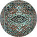 Round Medallion Light Blue Traditional Rug, tr3352lblu