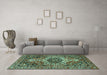 Machine Washable Medallion Turquoise Traditional Area Rugs in a Living Room,, wshtr3352turq