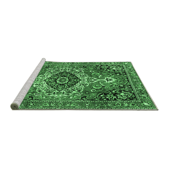 Sideview of Machine Washable Medallion Emerald Green Traditional Area Rugs, wshtr3352emgrn