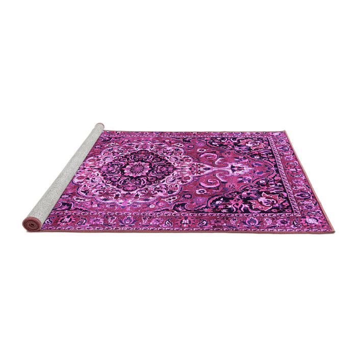 Sideview of Machine Washable Medallion Purple Traditional Area Rugs, wshtr3352pur