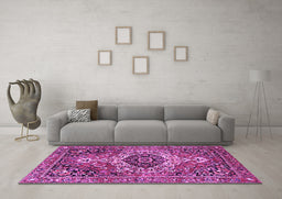 Machine Washable Medallion Purple Traditional Area Rugs in a Living Room, wshtr3352pur
